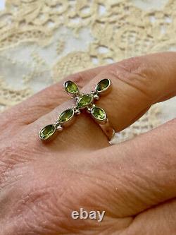 Antique Solid Silver Cross Ring with Peridot, Hallmarked