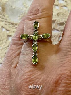 Antique Solid Silver Cross Ring with Peridot, Hallmarked