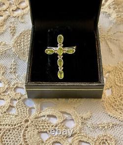 Antique Solid Silver Cross Ring with Peridot, Hallmarked