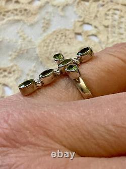 Antique Solid Silver Cross Ring with Peridot, Hallmarked