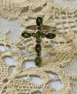 Antique Solid Silver Cross Ring with Peridot, Hallmarked