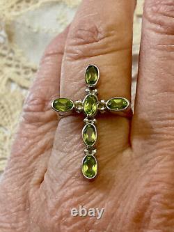 Antique Solid Silver Cross Ring with Peridot, Hallmarked