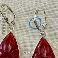 Antique Solid Silver Drop Earrings with Carved Carnelian