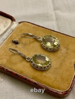 Antique Solid Silver Earrings - Genuine Citrine