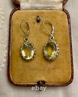 Antique Solid Silver Earrings - Genuine Citrine