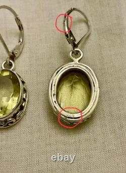 Antique Solid Silver Earrings - Genuine Citrine