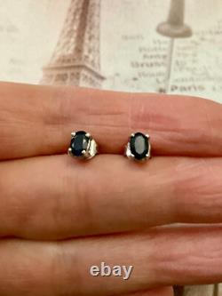 Antique Solid Silver Earrings with Genuine Gold and Blue Sapphire, 1 Carat