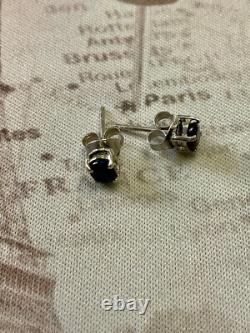 Antique Solid Silver Earrings with Genuine Gold and Blue Sapphire, 1 Carat