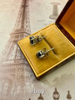 Antique Solid Silver Earrings with Genuine Gold and Blue Sapphire, 1 Carat