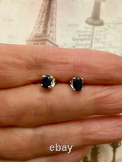 Antique Solid Silver Earrings with Genuine Gold and Blue Sapphire, 1 Carat