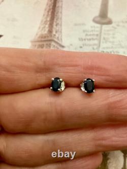 Antique Solid Silver Earrings with Genuine Gold and Blue Sapphire, 1 Carat