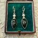 Antique Solid Silver Earrings With Onyx Intaglio And Pearl