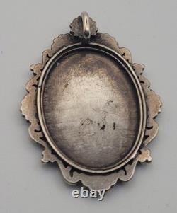 Antique Solid Silver Enamel Painted Medal Pendant Virgin and Child Madonna #H4