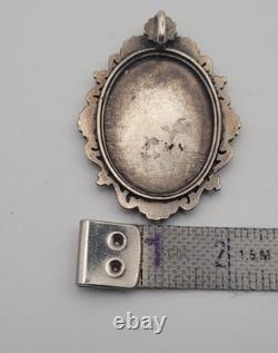 Antique Solid Silver Enamel Painted Medal Pendant Virgin and Child Madonna #H4