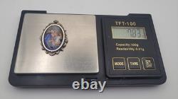 Antique Solid Silver Enamel Painted Medal Pendant Virgin and Child Madonna #H4