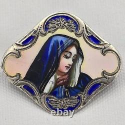 Antique Solid Silver Enameled Brooch