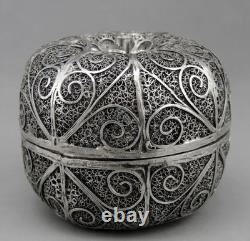 Antique Solid Silver Filigree Box, Tunisian Hallmark, Silver Tunisia, 165 g