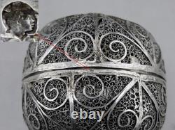 Antique Solid Silver Filigree Box, Tunisian Hallmark, Silver Tunisia, 165 g