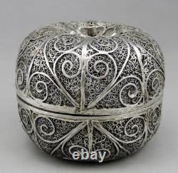 Antique Solid Silver Filigree Box, Tunisian Hallmark, Silver Tunisia, 165 g