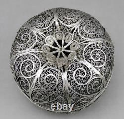 Antique Solid Silver Filigree Box, Tunisian Hallmark, Silver Tunisia, 165 g