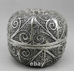 Antique Solid Silver Filigree Box, Tunisian Hallmark, Silver Tunisia, 165 g