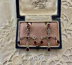 Antique Solid Silver Garnet Designer Earrings