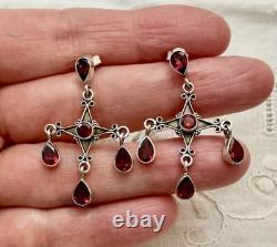 Antique Solid Silver Garnet Designer Earrings