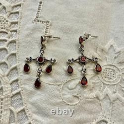 Antique Solid Silver Garnet Designer Earrings