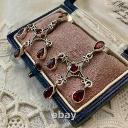 Antique Solid Silver Garnet Designer Earrings