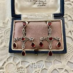 Antique Solid Silver Garnet Designer Earrings