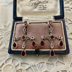 Antique Solid Silver Garnet Designer Earrings
