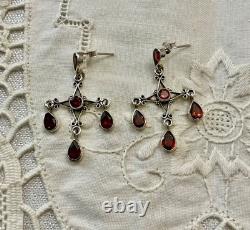 Antique Solid Silver Garnet Designer Earrings