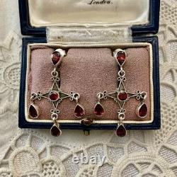 Antique Solid Silver Garnet Designer Earrings