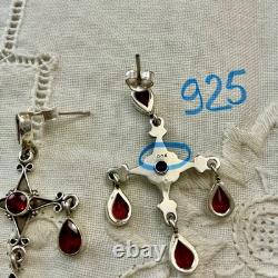 Antique Solid Silver Garnet Designer Earrings
