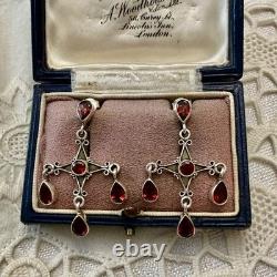Antique Solid Silver Garnet Designer Earrings