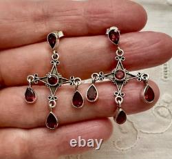 Antique Solid Silver Garnet Designer Earrings