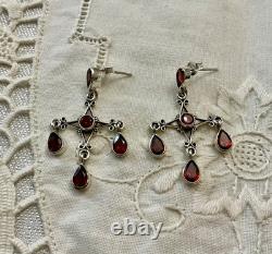 Antique Solid Silver Garnet Designer Earrings