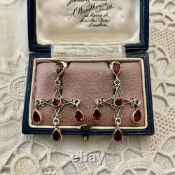 Antique Solid Silver Garnet Designer Earrings