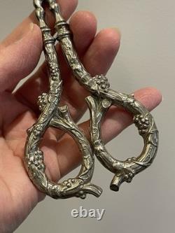 Antique Solid Silver Grape Scissors