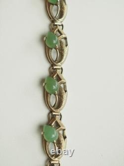 Antique Solid Silver Green Aventurine Jade Bracelet