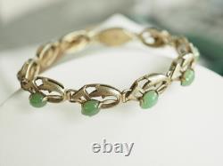 Antique Solid Silver Green Aventurine Jade Bracelet