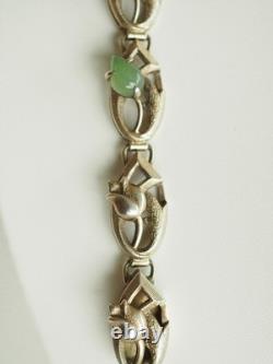 Antique Solid Silver Green Aventurine Jade Bracelet