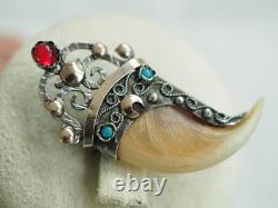 Antique Solid Silver Hunting Claw Brooch with Gold Accents