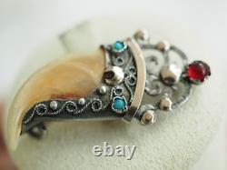 Antique Solid Silver Hunting Claw Brooch with Gold Accents