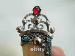 Antique Solid Silver Hunting Claw Brooch with Gold Accents