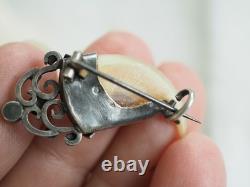 Antique Solid Silver Hunting Claw Brooch with Gold Accents