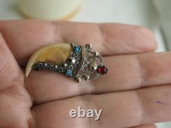 Antique Solid Silver Hunting Claw Brooch with Gold Accents