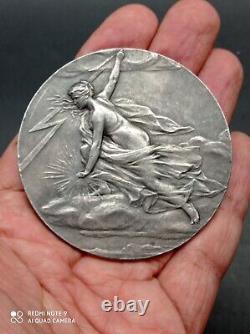 Antique Solid Silver Industry Union Medal signed Ch. Pillet 115 Gr