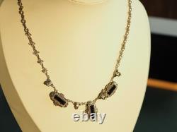 Antique Solid Silver Necklace with Onyx and Marcasites