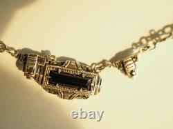Antique Solid Silver Necklace with Onyx and Marcasites